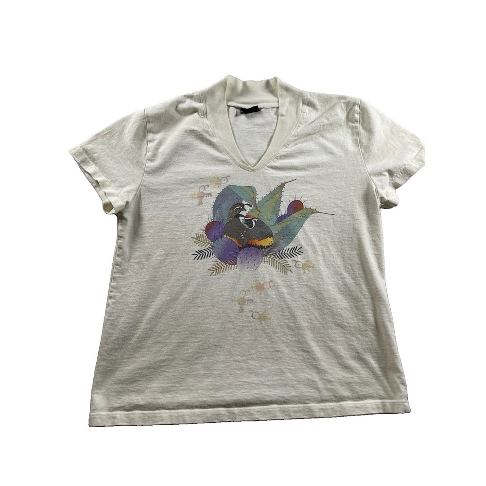 Sabaku Artwear Top Southwestern Cacti Desert Size Small Guinea Fowl Quail Birds